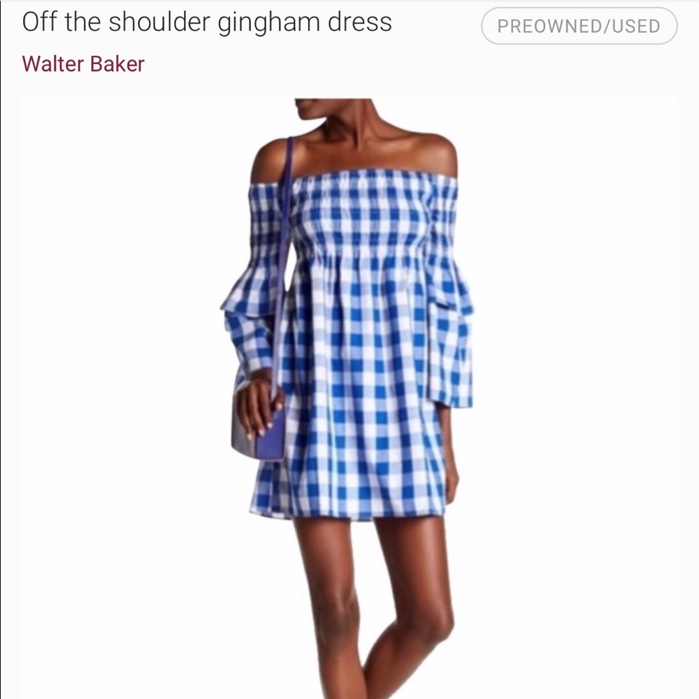 Off the shoulder gingham Sky blue dress